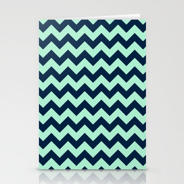 Sailor Blue and Mint Chevrons Stationery Cards