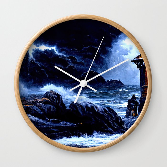 A lighthouse in the storm Wall Clock