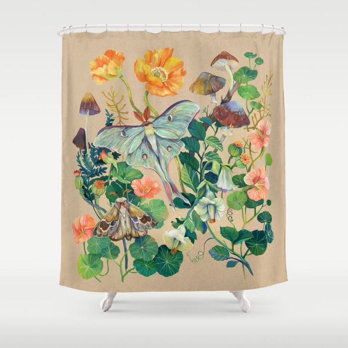 Floral Luna Moth Shower Curtain