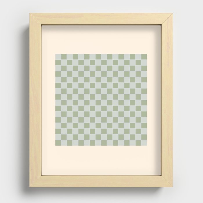 Retro Check Grid Pattern in Sage Green, Celadon, and Pale Grey Recessed Framed Print