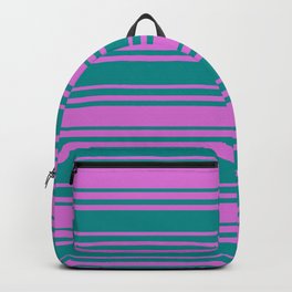[ Thumbnail: Orchid and Dark Cyan Colored Stripes/Lines Pattern Backpack ]