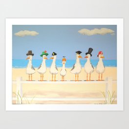 Seagulls with Hats Art Print