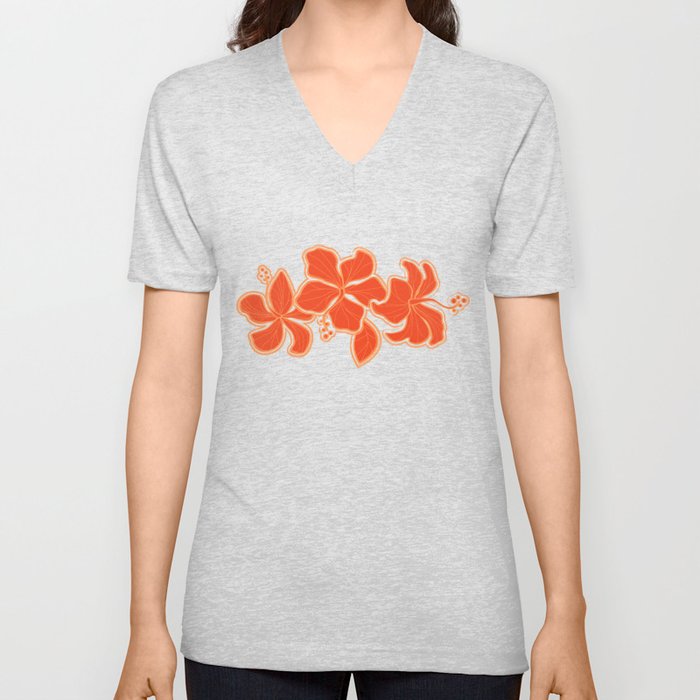 Kailua Hibiscus Hawaiian Sketchy Floral Design V Neck T Shirt