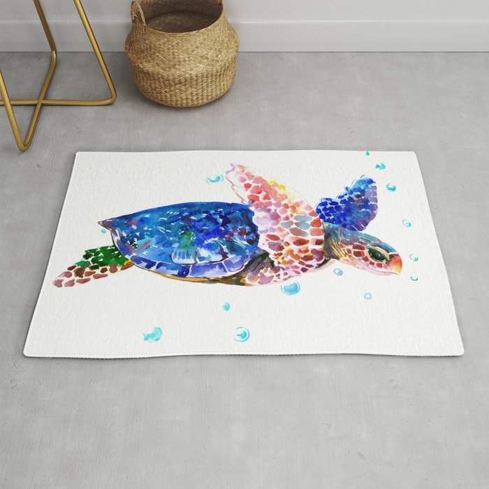 Sea Turtle, blue rainbow Rug