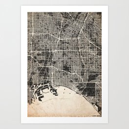 Long Beach map California Ink lines 2 Art Print