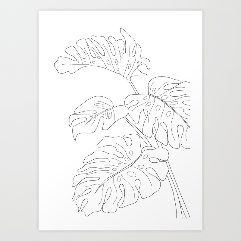 Line Art Monstera Leaves Art Print By Nadja1 Society6,Cherry Blossom Drawing Wallpaper