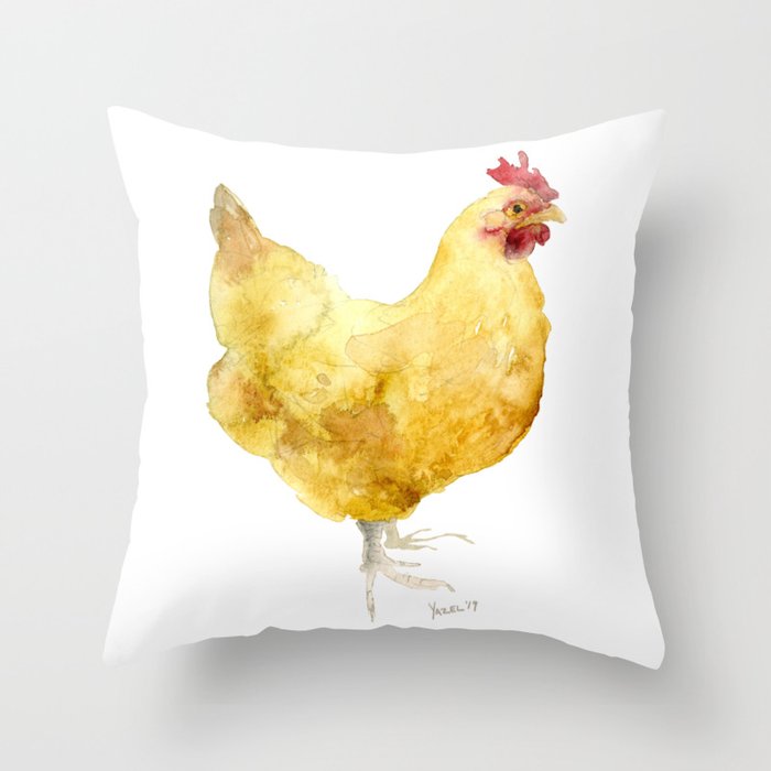 Buff Orpington Hen- Chicken watercolor Painting Throw Pillow