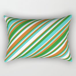 [ Thumbnail: Chocolate, Forest Green, Turquoise, and White Colored Stripes/Lines Pattern Rectangular Pillow ]
