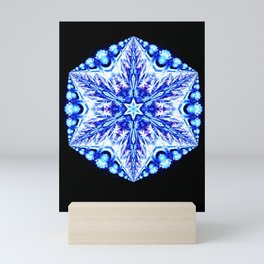 Blue Hexagon Mandala Frozen Snowflake Fractal Star Mini Art Print