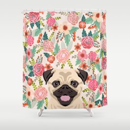 Pug floral dog portrait Pug dog peeking face gifts for dog lover pugs Shower Curtain