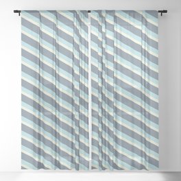 [ Thumbnail: Powder Blue, Beige & Slate Gray Colored Stripes/Lines Pattern Sheer Curtain ]
