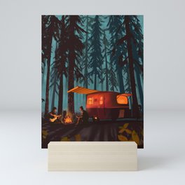 RETRO TWILIGHT FOREST CAMPING Mini Art Print