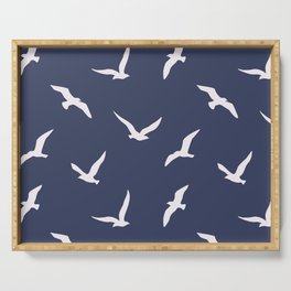 Seagull silhouettes navy blue Serving Tray
