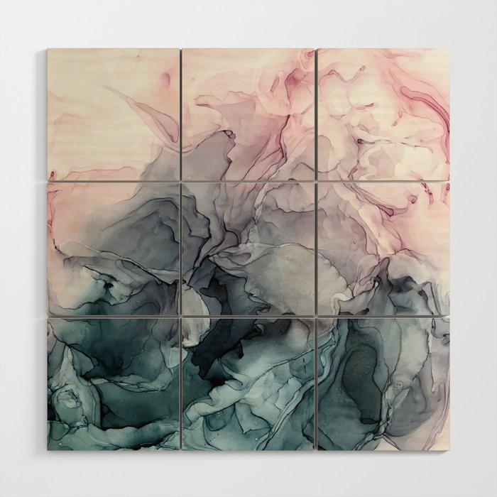 Blush and Payne's Grey Flowing Abstract Painting Wood Wall Art
