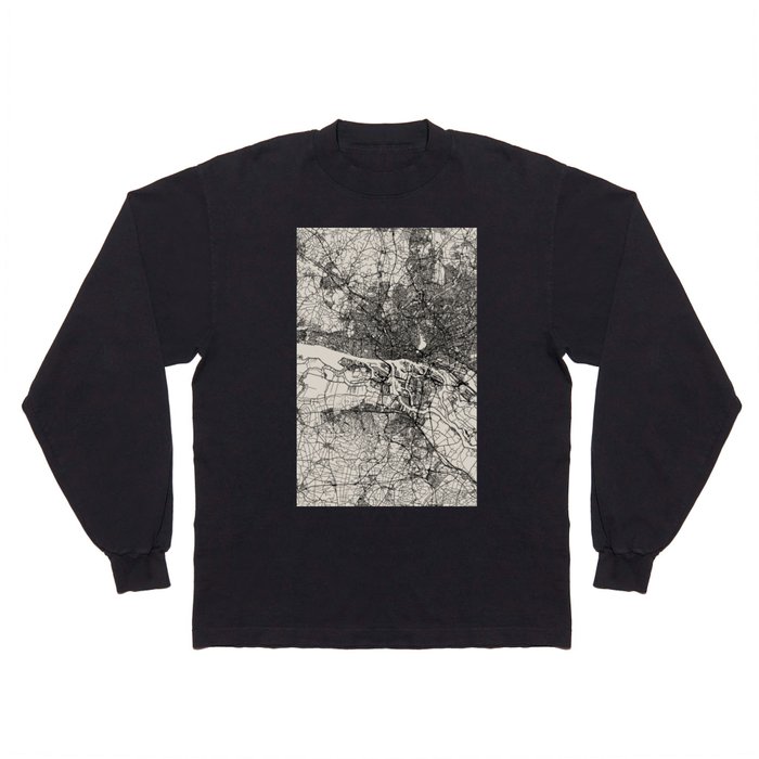 Hamburg, Germany City Map. Black and White Aesthetic Long Sleeve T Shirt