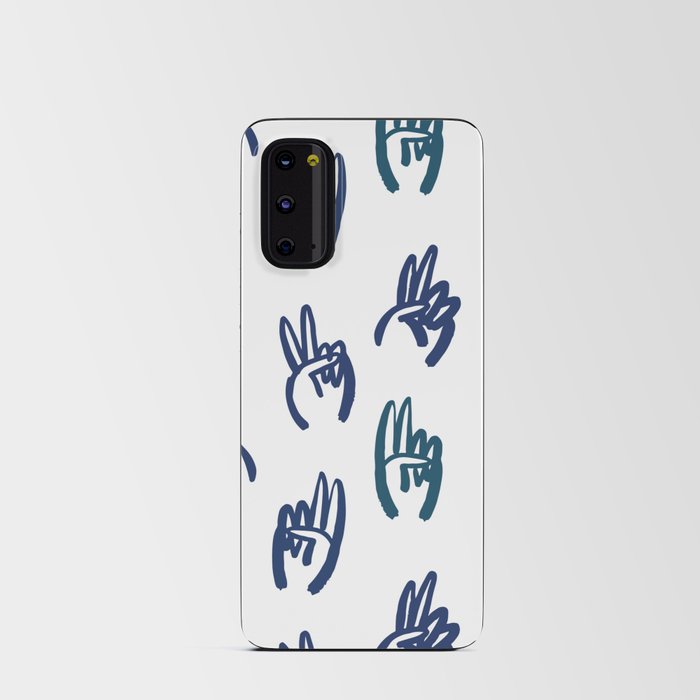 Funny peace sign hand cartoon doodle pattern Android Card Case