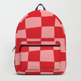 Hand Drawn Checkerboard Pattern (red/pink) Backpack | Square, Wavy, Surrealist, Check, Wobbly, Handmade, Checkerboard, Crooked, Checkered, Graphicdesign 