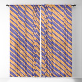 [ Thumbnail: Dark Orange and Dark Blue Colored Lined/Striped Pattern Sheer Curtain ]