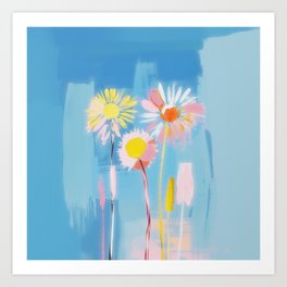 Abstract Blue Summer Daisies Blooming Art Print