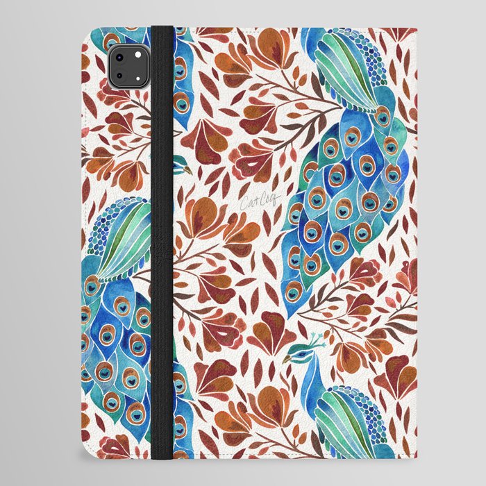 Graceful Peacock – Blue & Rose Gold iPad Folio Case