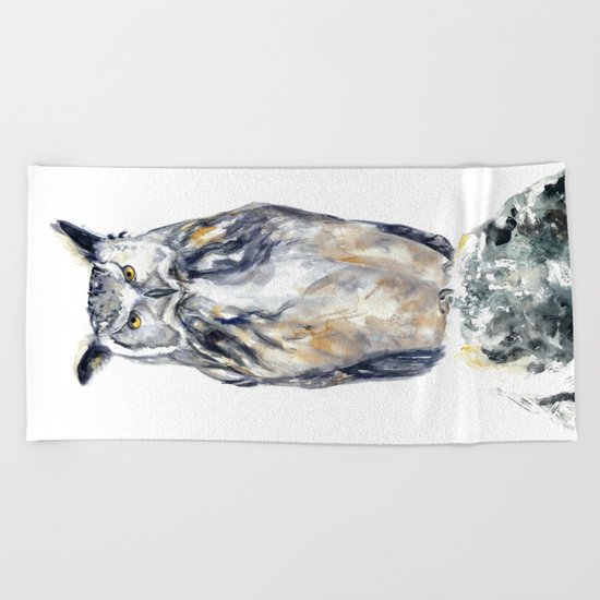 A Serious Owl Beach Towel