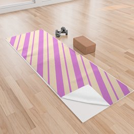 [ Thumbnail: Orchid & Bisque Colored Lines Pattern Yoga Towel ]
