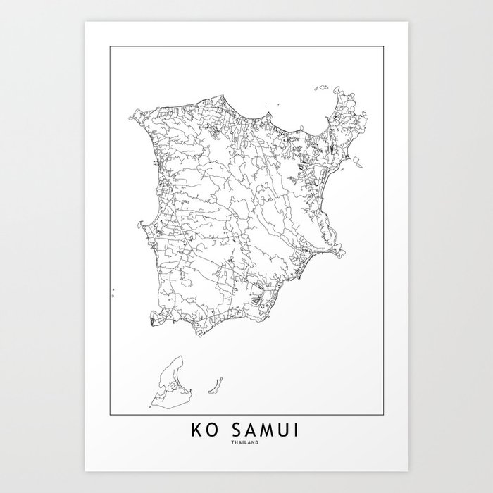 Ko Samui White Map Art Print