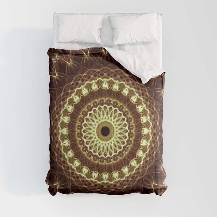 Detailed mandala in brown and golden tones Comforter