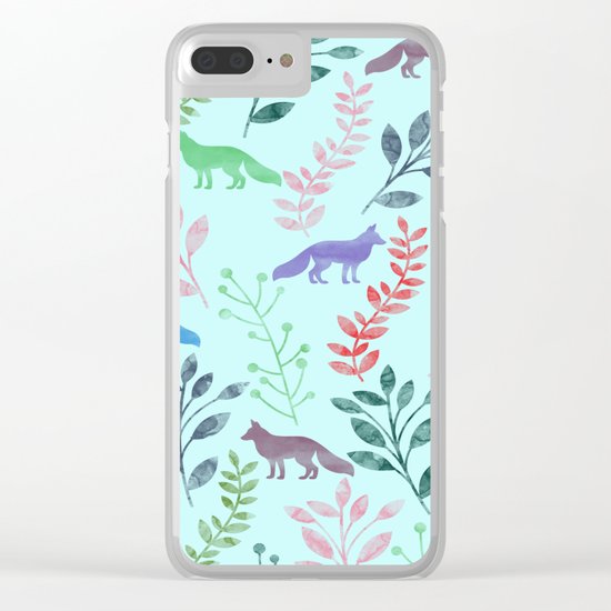 Watercolor Floral & Fox Clear iPhone Case