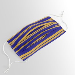 [ Thumbnail: Goldenrod & Blue Colored Striped/Lined Pattern Face Mask ]
