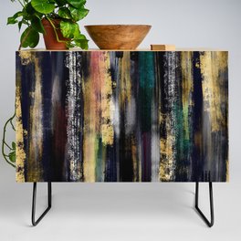 Modern Blue Gold Brushstrokes Abstract Painting Credenza
