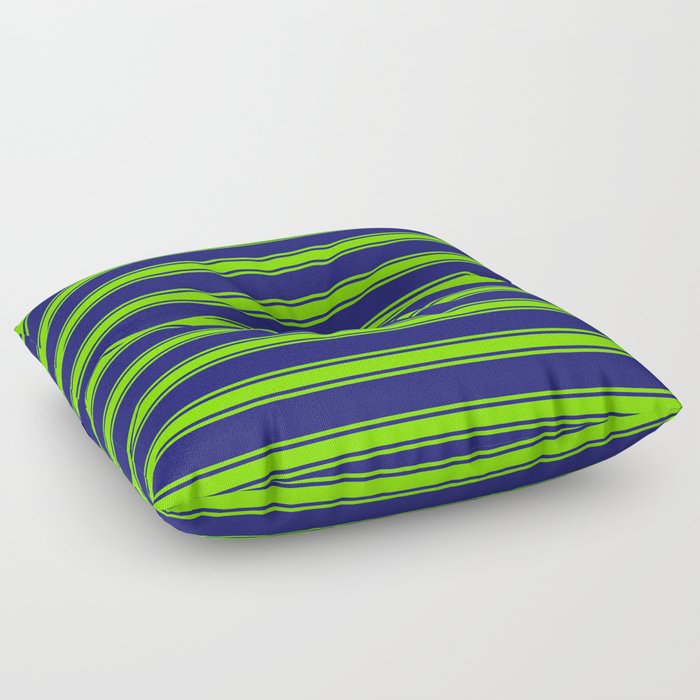 Midnight Blue and Green Colored Lines Pattern Floor Pillow
