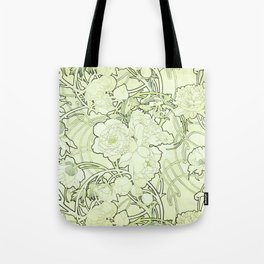 Alphonse Mucha "Peonies" (edited green) Tote Bag