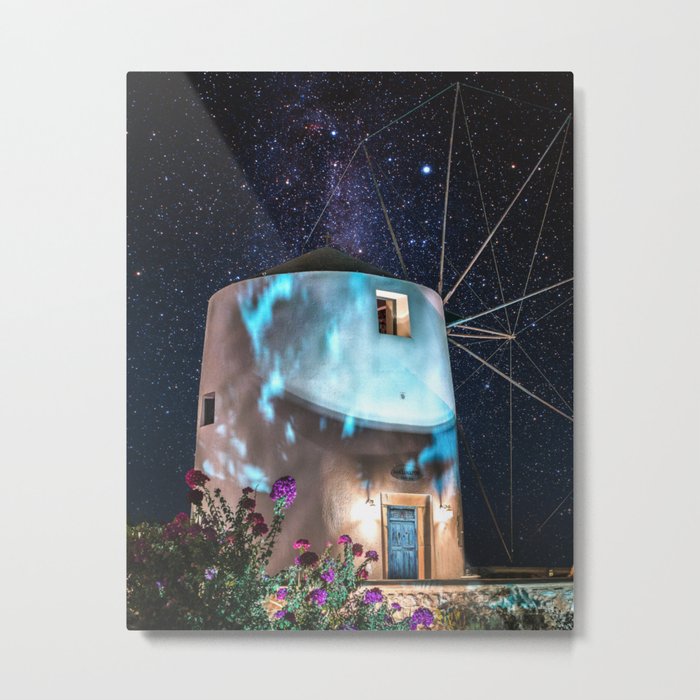 Windmill Astrophotography Night Sky Metal Print