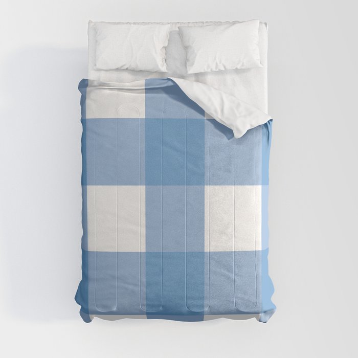 Blue And White Gingham Check Tartan Plaid Pattern Comforter