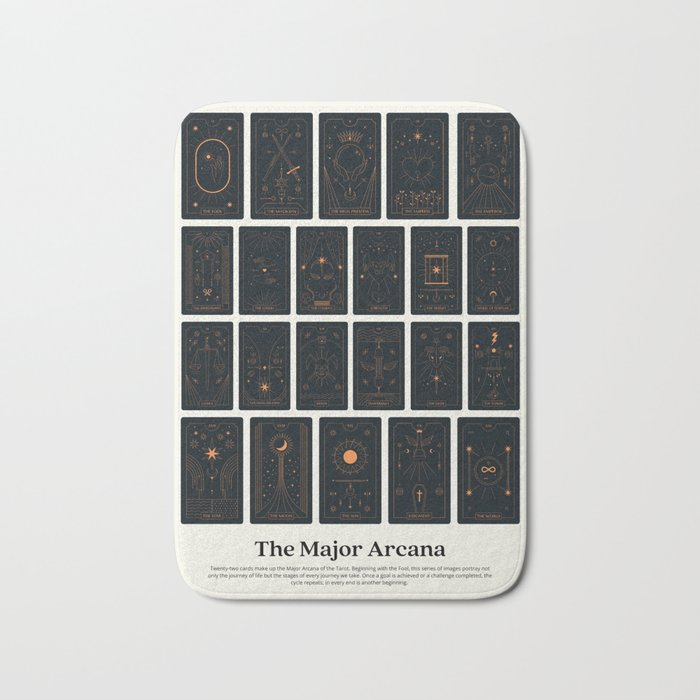 THE MAJOR ARCANA Black Copper Cards on Cream Background Educational Poster Bath Mat