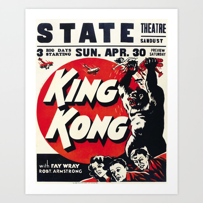 King Kong Movie Poster, Vintage King Kong Poster Art Print by Gilmour