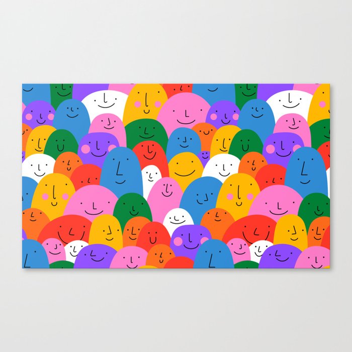 Diverse colorful people crowd pattern illustration Canvas Print