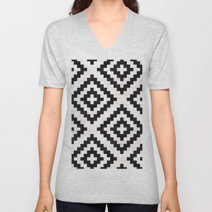 Urban Tribal Pattern No.18 - Aztec - Black and White Concrete V Neck T Shirt