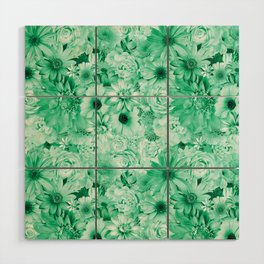 viridian green floral bouquet aesthetic cluster Wood Wall Art