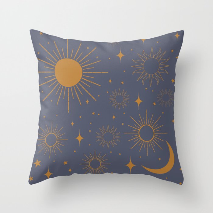Celestial Sun and Moon Throw Pillow