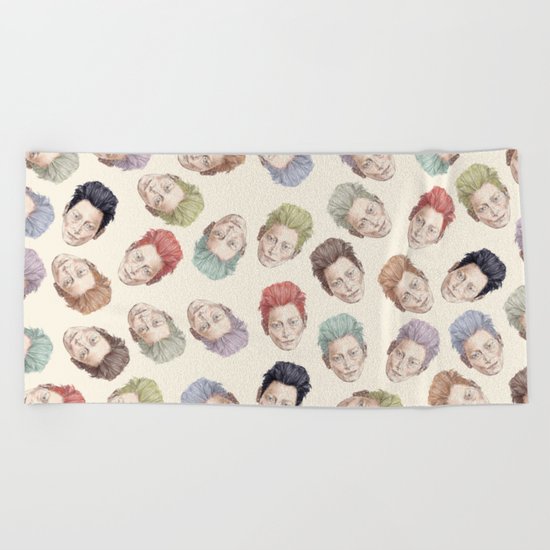 Tilda Heads on Cream | Hair Pattern Beach Towel
