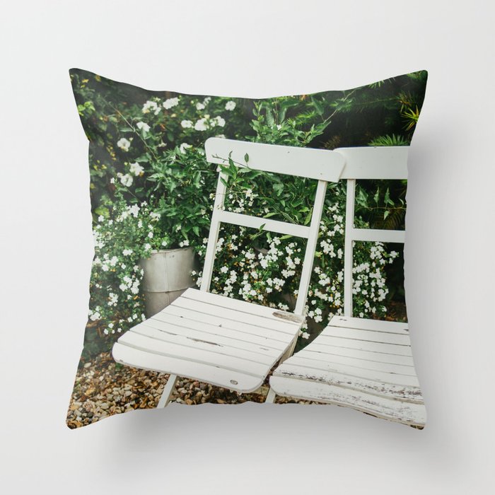 English Garden Chairs | Botanical Garden | Romantic Throw Pillow