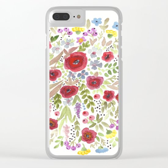 Hand drawn watercolor flowers, cute floral print Clear iPhone Case