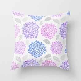 Dahlia Burst Mixed Berry with Silver Leaves Throw Pillow