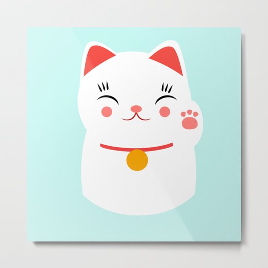 Lucky happy Japanese cat Metal Print