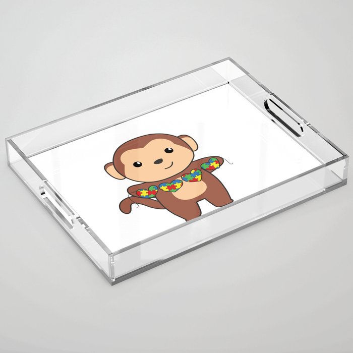 Autism Awareness Month Puzzle Heart Monkey Acrylic Tray