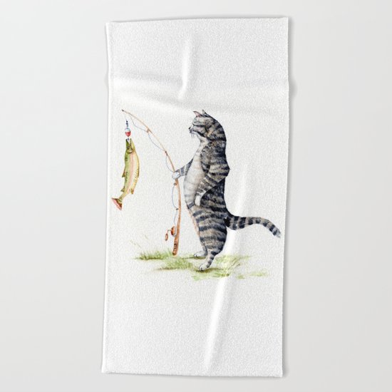 Cat with a Fish Beach Towel