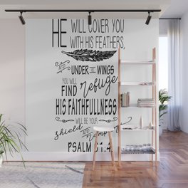 Psalm 91:4 Christian Bible Verse Typography Design Wall Mural