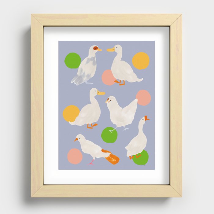 White Birds Playing Ball - Periwinkle Recessed Framed Print